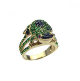 .925 Sterling Silver Rhodiumblack Rhodium& Gold Plated Greenblackpurple Cz Frog Ring, <b>size: 5</b>