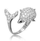 .925 Sterling Silver Rhodium Plated Dolphin Encrusted Cz Ring, <b>size: 5</b>