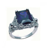 .925 Sterling Silver Rhodium Plated Blue Square Cz Antique Ring, <b>size: 5</b>