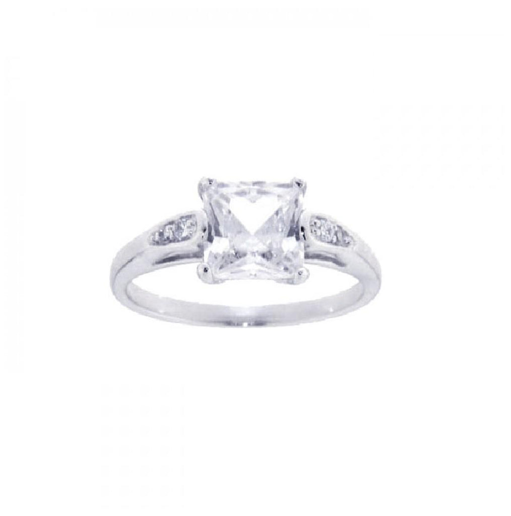 .925 Sterling Silver Rhodium Plated Clear Square Center Cz Ring, <b>size: 5</b>