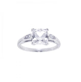 .925 Sterling Silver Rhodium Plated Clear Square Center Cz Ring, <b>size: 5</b>