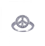 .925 Sterling Silver Rhodium Plated Cz Peace Sign Ring, <b>size: 5</b>