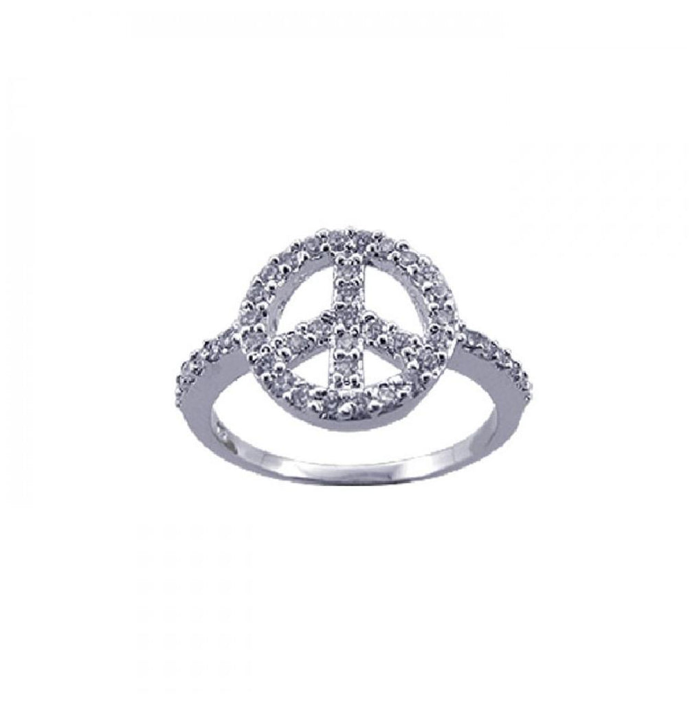 .925 Sterling Silver Rhodium Plated Cz Peace Sign Ring, <b>size: 5</b>