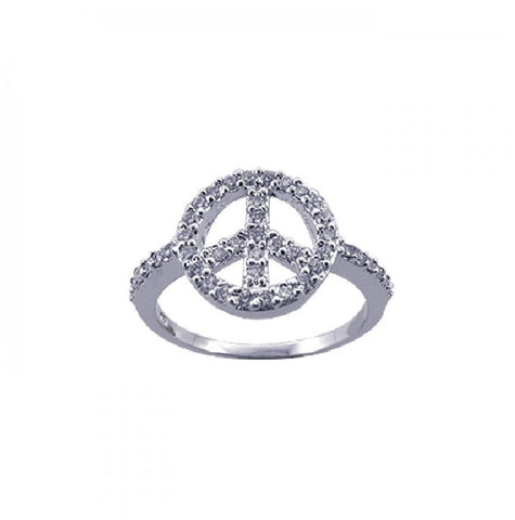 .925 Sterling Silver Rhodium Plated Cz Peace Sign Ring, <b>size: 5</b>