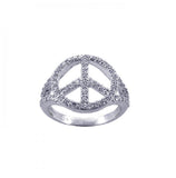 .925 Sterling Silver Rhodium Plated Cz Peace Sign Ring, <b>size: 5</b>