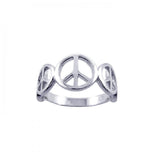 .925 Sterling Silver Rhodium Plated Peace Sign Half Ring, <b>size: 5</b>