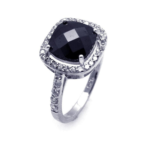 .925 Sterling Silver Rhodium Plated Black Center & Cluster Cz Ring, <b>size: 5</b>