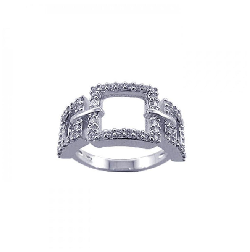 .925 Sterling Silver Rhodium Plated Cz 3 Open Square Ring, <b>size: 5</b>