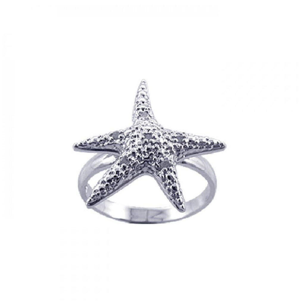 .925 Sterling Silver Rhodium Plated Cz Starfish Ring, <b>size: 5</b>