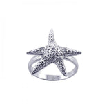 .925 Sterling Silver Rhodium Plated Cz Starfish Ring, <b>size: 5</b>