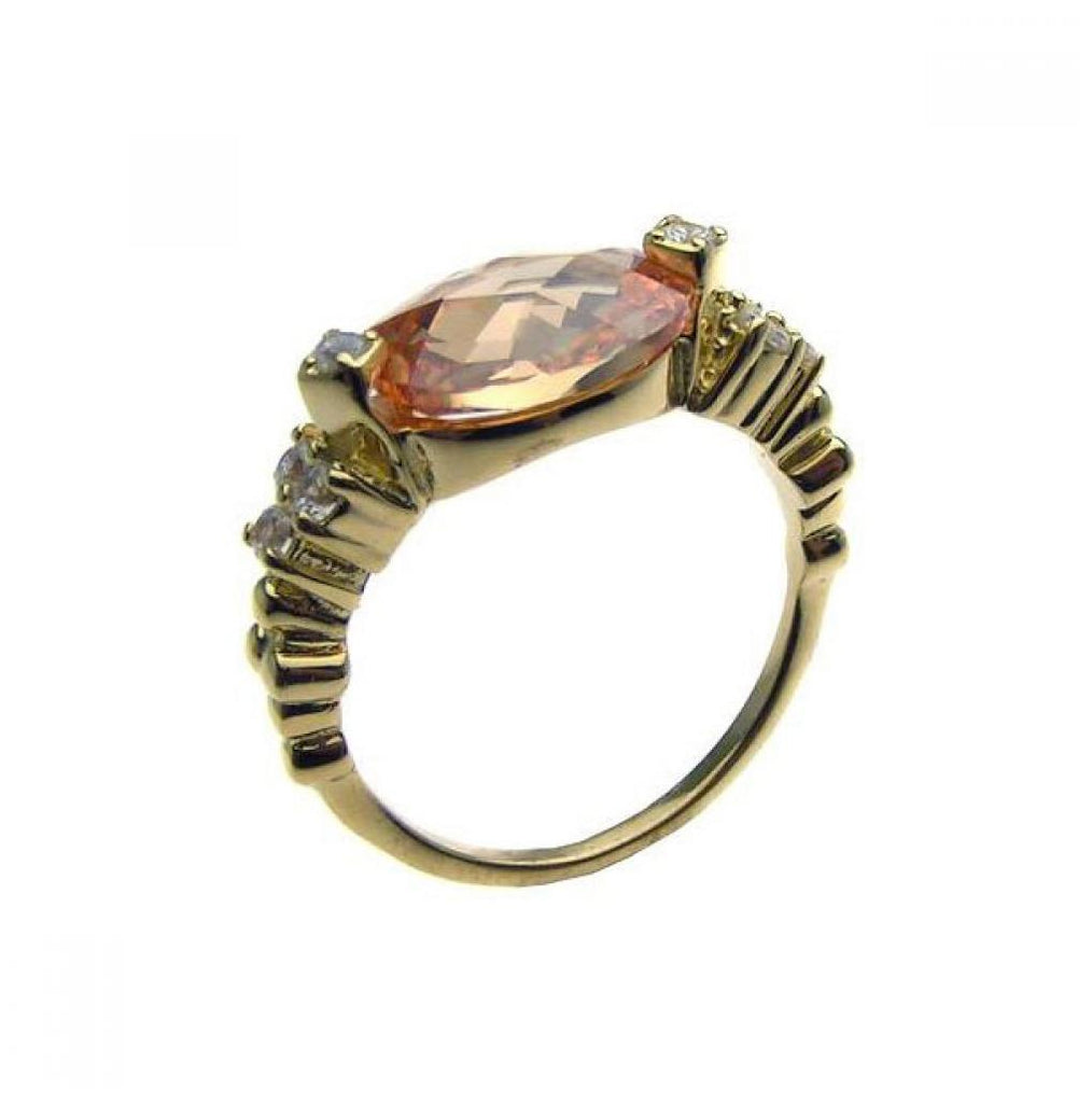 .925 Sterling Silver Rhodium & Gold Plated Champagne Center & Clear Cz Ring, <b>size: 5</b>