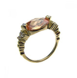 .925 Sterling Silver Rhodium & Gold Plated Champagne Center & Clear Cz Ring, <b>size: 5</b>