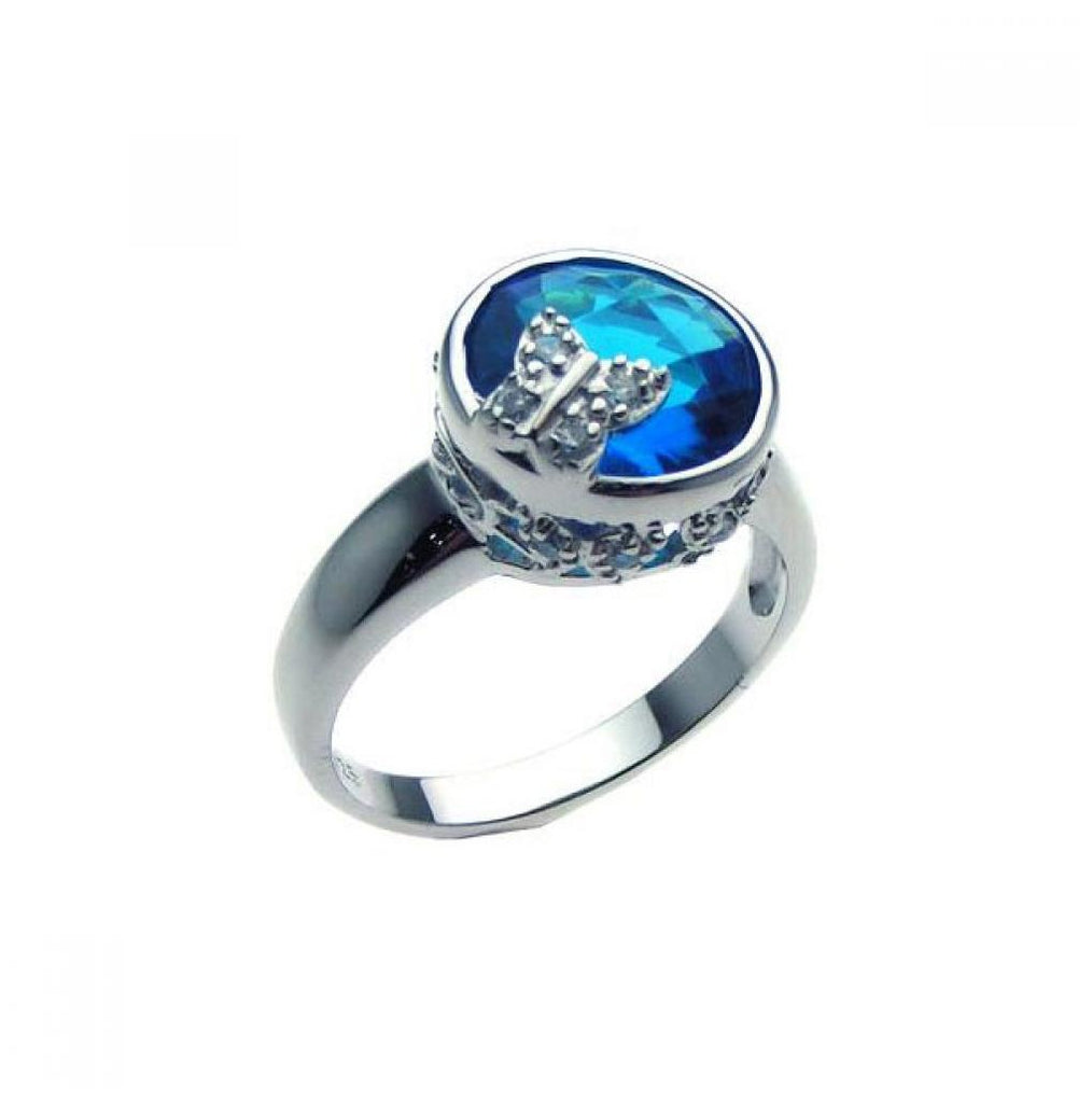 .925 Sterling Silver Rhodium Plated Blue Center Cz Butterfly Ring, <b>size: 5</b>