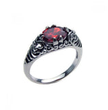 .925 Sterling Silver Oxidized Rhodium Plated Red Cz Antique Ring, <b>size: 5</b>