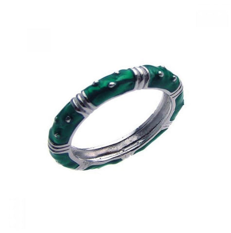 .925 Sterling Silver Rhodium Plated Green Enamel Ring, <b>size: 5</b>