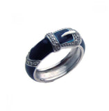 .925 Sterling Silver Rhodium Plated Black Enamel Cz Belt Buckle Ring, <b>size: 5</b>