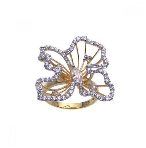 .925 Sterling Silver Gold Plated Cz Open Flower Ring, <b>size: 5</b>