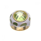 .925 Sterling Silver Gold Plated Greenwhite Enamel Yellow Cz Ring, <b>size: 5</b>