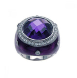 .925 Sterling Silver Rhodium Plated Purple Enamel Purple Center & Clear Cluster Cz Ring, <b>size: 5</b>