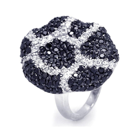 .925 Sterling Silver Rhodium & Black Rhodium Plated Black & Clear Cz Ring, <b>size: 5</b>