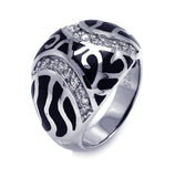 .925 Sterling Silver Rhodium Plated Black Enamel Cz Swirl Dome Ring, <b>size: 5</b>