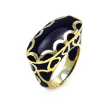 .925 Sterling Silver Gold Plated Black Enamel Heart Ring, <b>size: 5</b>