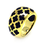 .925 Sterling Silver Gold Plated Black Enamel Clover Ring, <b>size: 5</b>