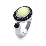 .925 Sterling Silver Rhodium & Black Rhodium Plated Pearl Center Black Cluster Cz Ring, <b>size: 5</b>