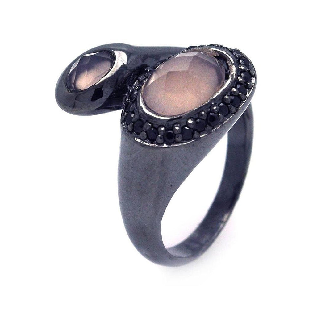 .925 Sterling Silver Rhodium & Black Rhodium Plated Pink Center & Black Cluster Cz Ring, <b>size: 5</b>