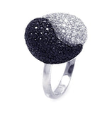 .925 Sterling Silver Rhodium & Black Rhodium Plated Black & Clear Cz Yin Yang Ring, <b>size: 5</b>