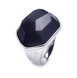 .925 Sterling Silver Rhodium Plated Multi Faceted Black Cat's Eye Cz Ring, <b>size: 5</b>