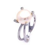 .925 Sterling Silver Rhodium Plated Pearl Center Cz Ring, <b>size: 5</b>