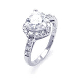 .925 Sterling Silver Rhodium Plated Clear Cluster Cz Heart Bridal Ring, <b>size: 5</b>