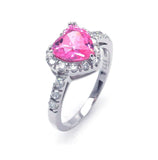 .925 Sterling Silver Rhodium Plated Pink & Clear Cluster Cz Heart Ring, <b>size: 5</b>