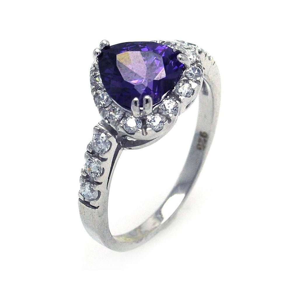 .925 Sterling Silver Rhodium Plated Purple & Clear Cluster Cz Heart Ring, <b>size: 5</b>