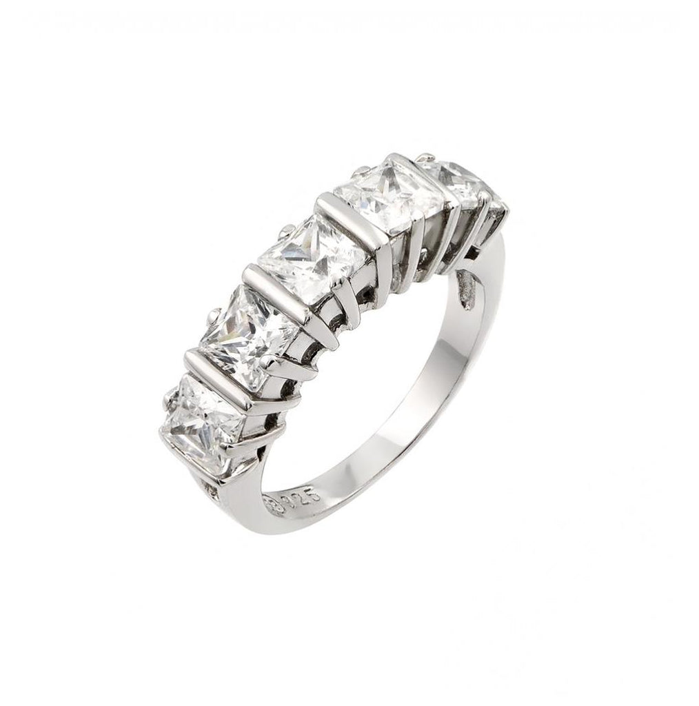 .925 Sterling Silver Rhodium Plated 5 Stone Set Cz Ring, <b>size: 5</b>