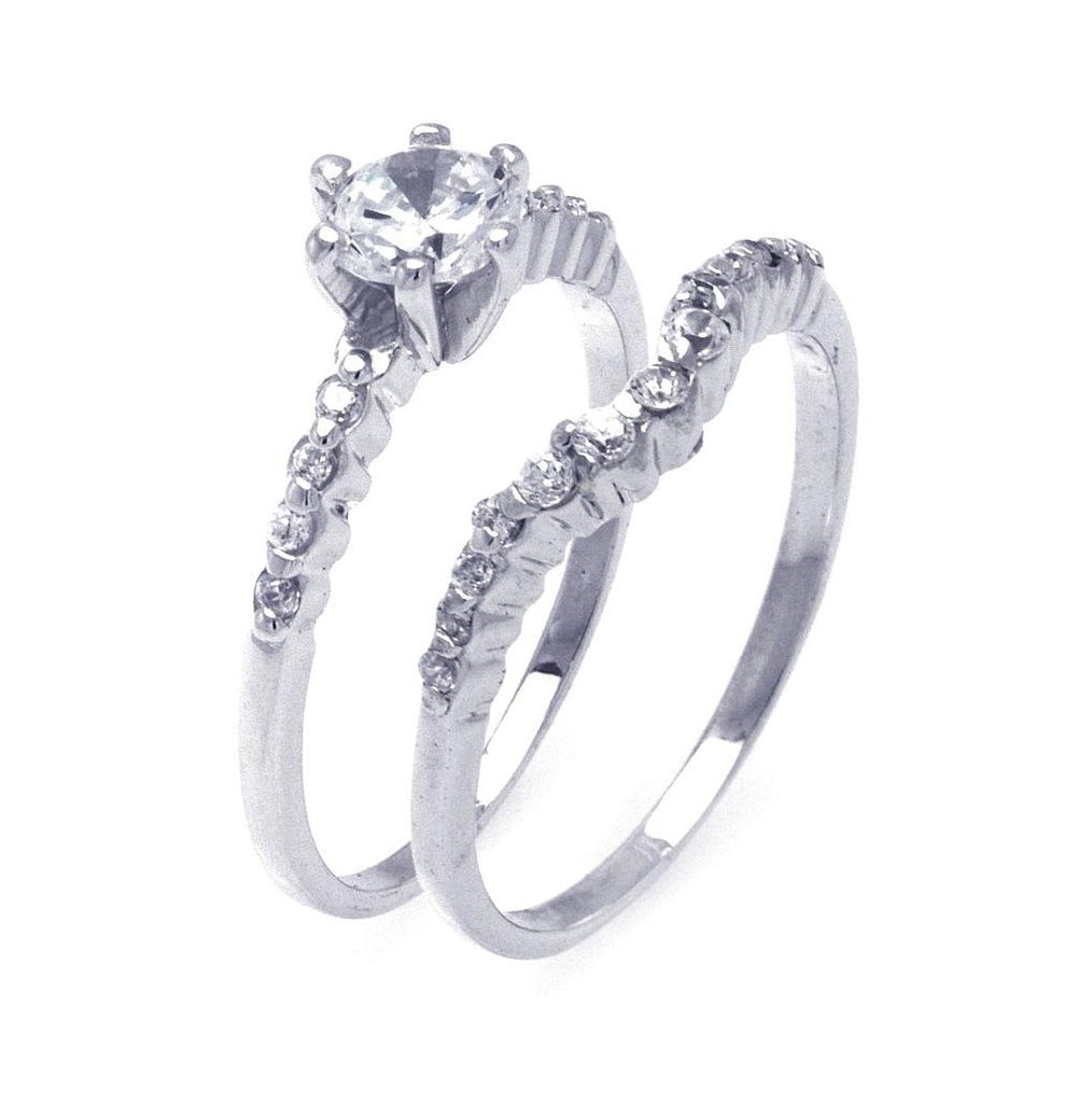 .925 Sterling Silver Rhodium Plated Cz Matching Ring Pair Set, <b>size: 5</b>