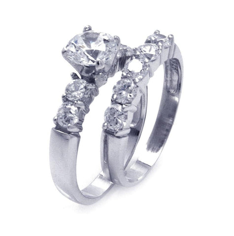 .925 Sterling Silver Rhodium Plated Cz Matching Ring Pair Set, <b>size: 5</b>