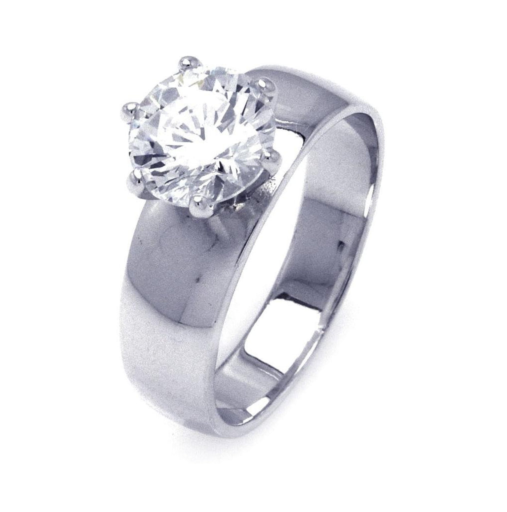 .925 Sterling Silver Rhodium Plated Solitaire Cz Wide Ring, <b>size: 5</b>