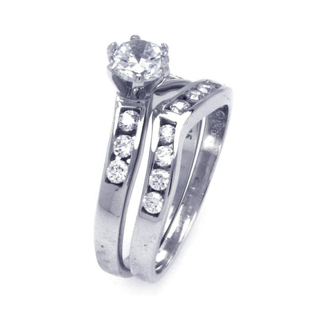 .925 Sterling Silver Rhodium Plated Cz Matching Ring Pair Set, <b>size: 5</b>