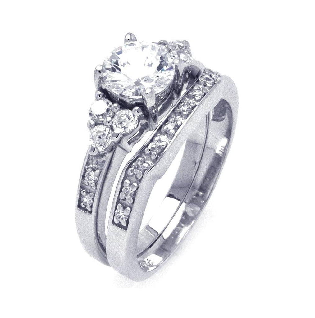 .925 Sterling Silver Rhodium Plated Cz Matching Ring Pair Set, <b>size: 5</b>