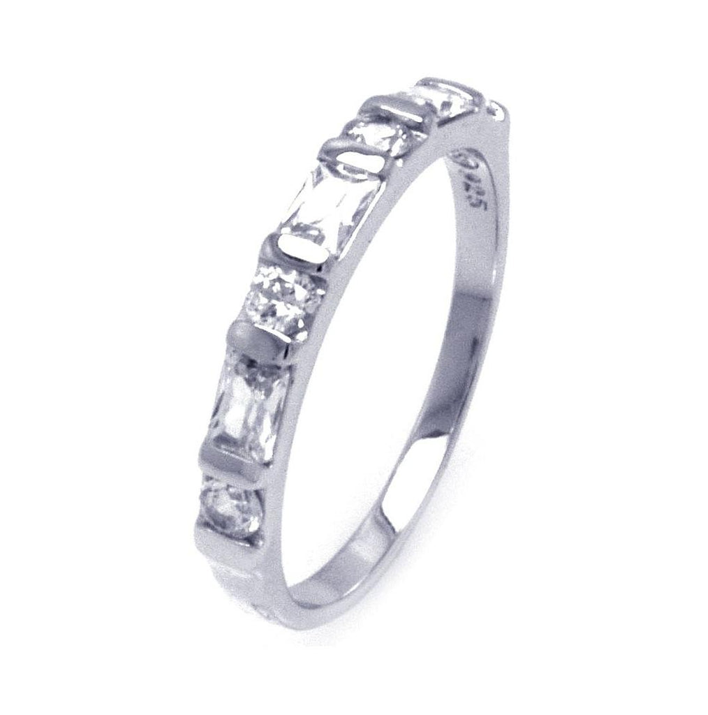 .925 Sterling Silver Rhodium Plated Clear Baguette Cz Ring, <b>size: 5</b>