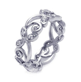 .925 Sterling Silver Rhodium Plated Cz Flower Eternity Ring, <b>size: 5</b>