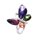 .925 Sterling Silver Rhodium Plated Multi Colored Cz Butterfly Ring, <b>size: 5</b>