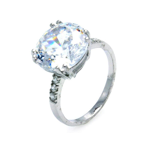 .925 Sterling Silver Rhodium Plated Large Round Clear Center Cz Ring, <b>size: 5</b>