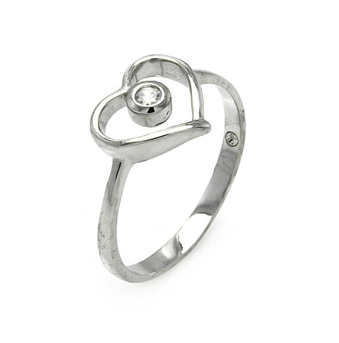 .925 Sterling Silver Rhodium Plated Small Round Cz Open Heart Ring, <b>size: 5</b>