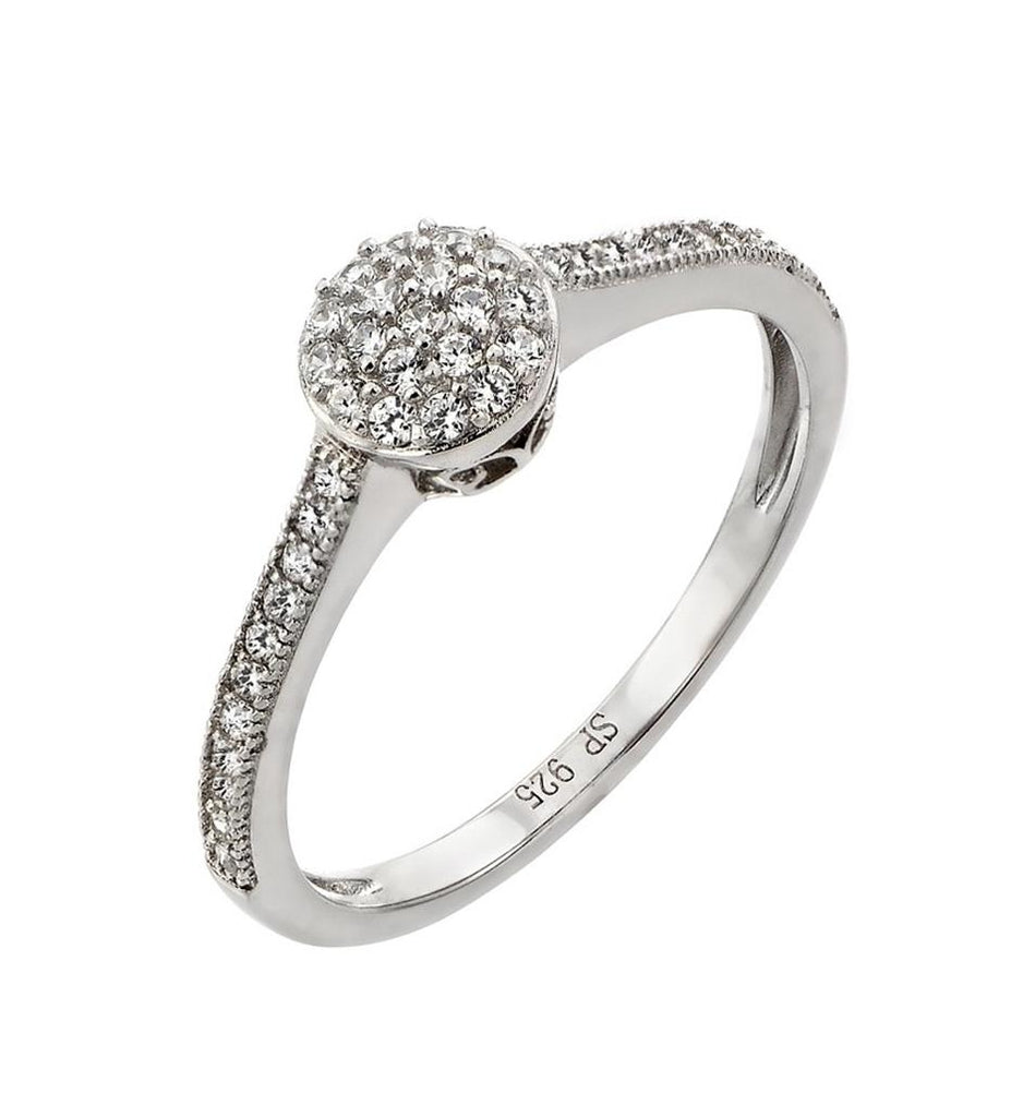 .925 Sterling Silver Rhodium Plated Round Clear Cz Graduated Double Ring, <b>size: 5</b>