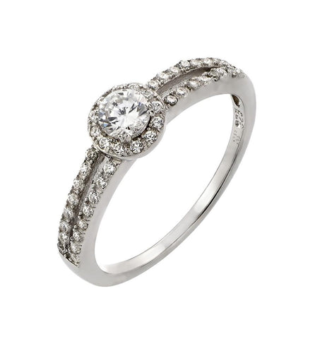 .925 Sterling Silver Rhodium Plated Round Clear Cz Ring, <b>size: 5</b>