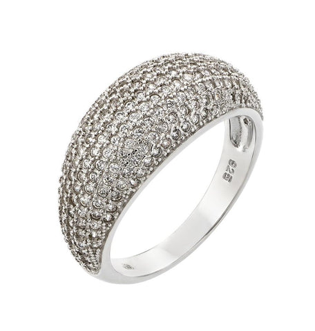 .925 Sterling Silver Rhodium Plated Pave Clear Cz Dome Ring, <b>size: 5</b>