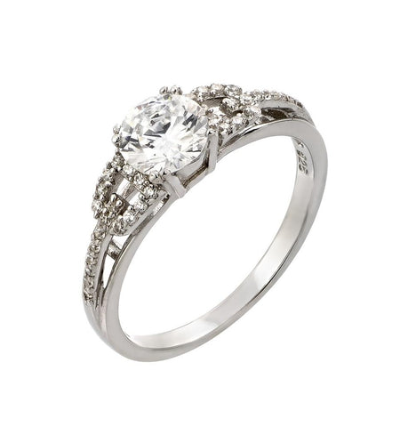 .925 Sterling Silver Rhodium Plated Round Clear Cz Ring, <b>size: 5</b>